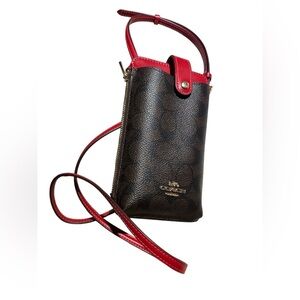 Coach Red and Brown Crossbody Bag and phone Wallet.